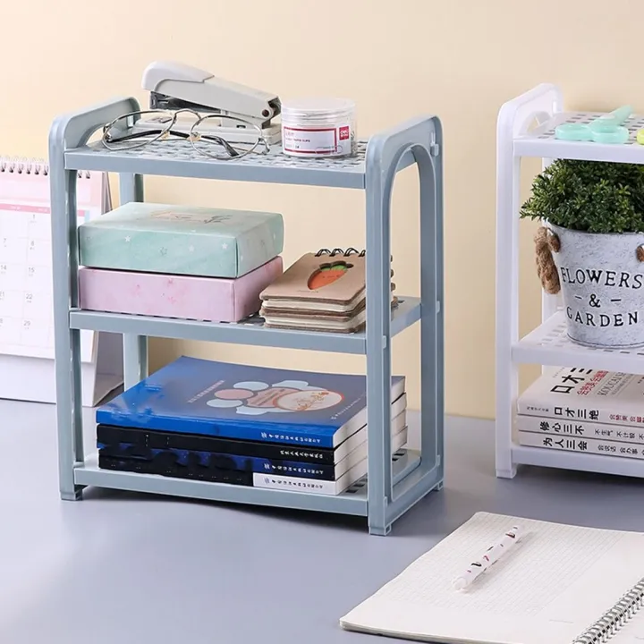 Storing%20Blue/Pink/White%20Three-Layer%20Storage%20Rack%20Adjustable%20Multifunctional%20Plastic%20Desk%20Shelves%20Hollow%20Assembled%20Stationery%20-%20Image%204