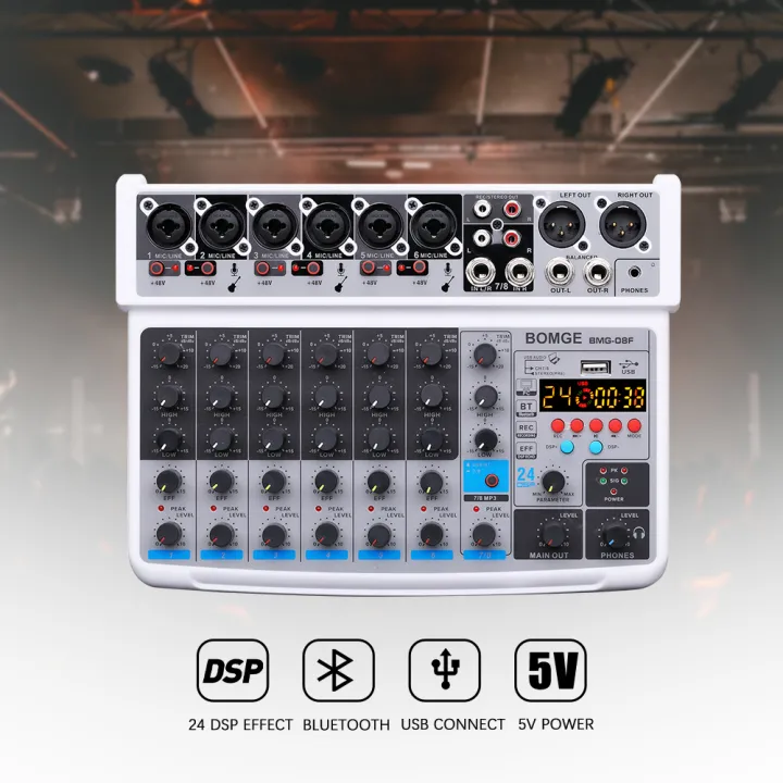 BOMGE%208%20channel%20mini%20audio%20mixer%20%20Line%20Mixer%20%EF%BC%8CDC%205V%EF%BC%8Cwith%20MP3%20Player,Bluetooth,%20U%20disk%2048V%20,24DSP%20%20effects,%20USB%20recording%20%20Ideal%20for%20Small%20Clubs%20or%20Bars,%20Studio%20Recording%20-%20Image%203