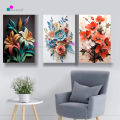 Set of 3 Floral PVC Wall Art Panels - 3mm Durable Board, Waterproof, Easy Mount Home Decor. 
