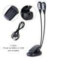 Dual Flexible Double Flex Goosenecks 4 LEDs Piano Music Stand Book Lights Reading Lamp Clip-on Table Desk Lamp USB/AAA Operated.