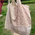 Patchwork Contrast Color Flower Print Shoulder Handbags Fashion Y2k Underarm Bag High-capacity Women All Match Canvas Tote Bags.