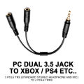 3.5mm Jack Headphone+Mic Audio Splitter Gold-Plated Aux Extension Adapter Cable Cord for Computer PC Microphone.