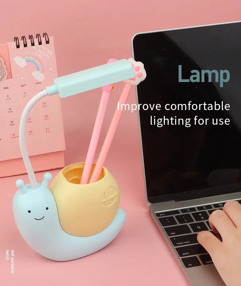 Cute Desk Lamp with Pen Holder Snail Rechargeable LED Table Lamp for Kids Foldable Reading Desk Light for Bedroom Nursery Study Home-D Shop