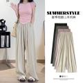 Ice Silk Wide-Leg Pants Women's Summer High Waist Draping Casual Japanese Cotton and Linen Lazy Yamamoto Pants Pleated Straight Pants. 