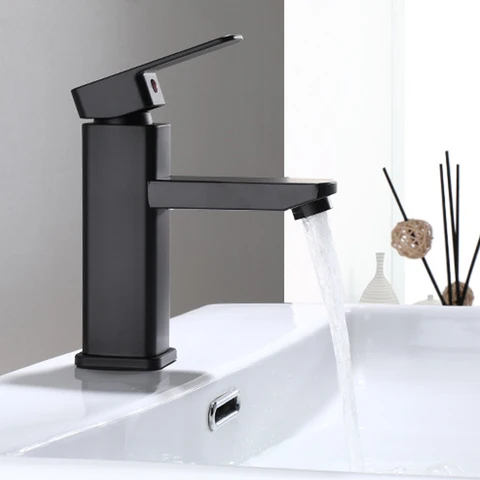 Basin mixer black china imported basin mixer hot and cold water double line Modern Black Square Faucets Hot and Cold Water Mixers Kitchen Bathroom Taps