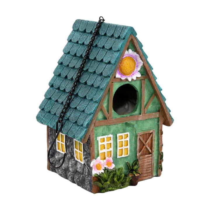 Migeet Hanging Bird House Decorative Cute Cage for Bird Outdoor Resin Bird House Hanging Nest Ornament Bird Box Figurine For Cockatoo Macaw Parakeet Finches