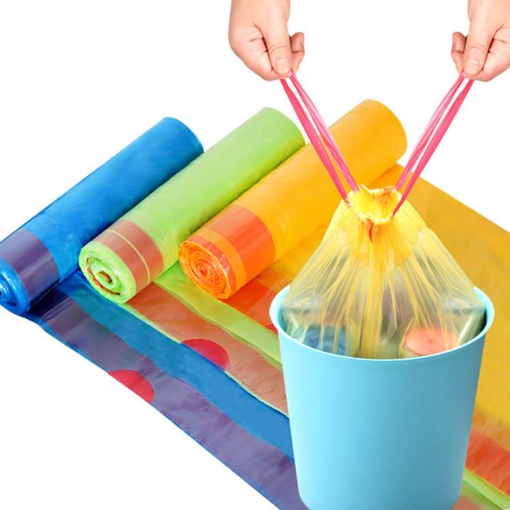 19pcs/Roll Draw Rope Garbage Bags Disposable Trash Can Rubbish Sorting Plastic Bag Household Kitchen Storage Organizer 45x50cm