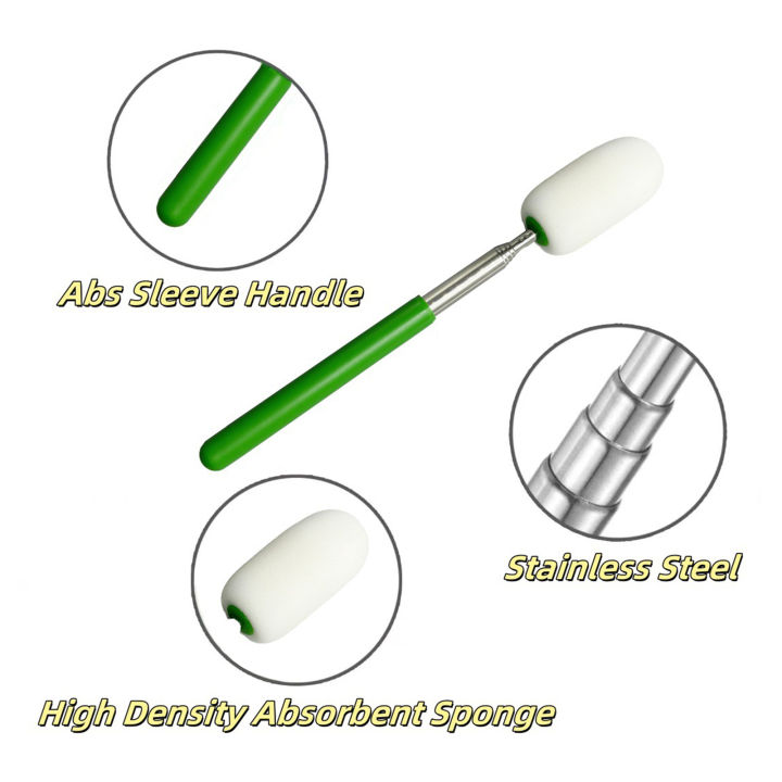 Pottery Water Removal Tool Telescoping Pottery Sponge Stick Set Stainless Steel Handle Absorbent Long Sponge for Cleaning Water Removal 3pcs Pack Pottery Sponge Wand