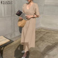 ZANZEA Korean Style Women Fashion Round Neck A-Line Dresses Holiday Party Club Solid Dress #10. 