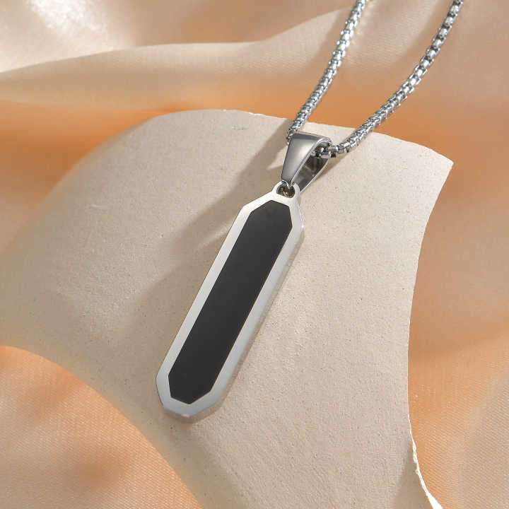 Stainless steel Black  Square Pendant Necklace Chain For Men