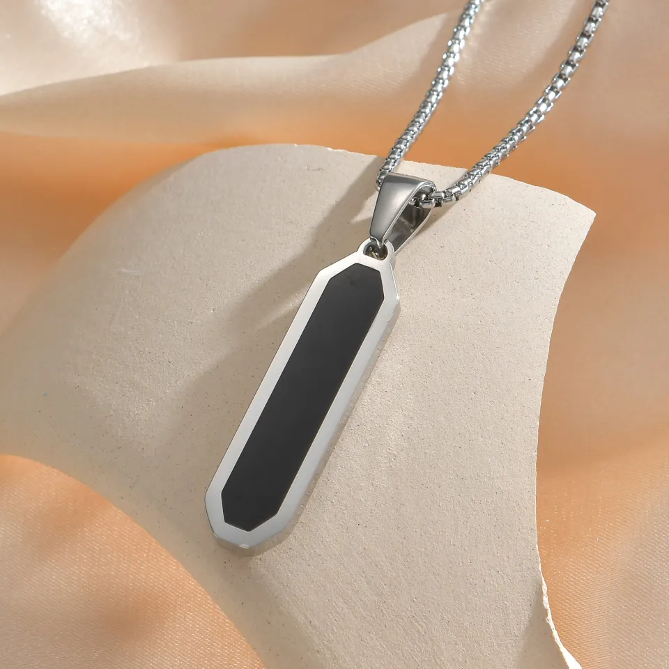 Black Square Necklaces for Men, Stainless Steel Geometric Pendant Neck  Collar Gift Jewelry Chain For Men