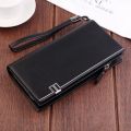 Original Luxury Brand Men's Wallet Business Striped Clutch Leather Purse For Male Fashion Man Card Holder With Aipper Phone Bag.