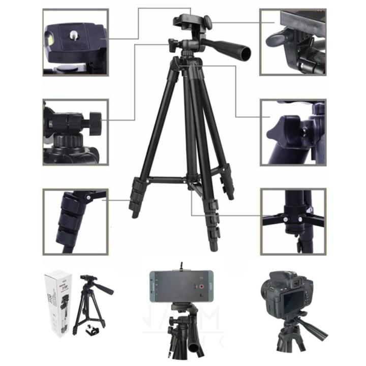 Tripod 3120 Camera Stand with Phone Holder Clip - Black