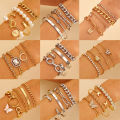 Bohe Gold Plated Tennis Chain Bracelets Adjustable Multi Layered Heart Bracelet Set Tiny Bangle Bracelet Set for Women Jewelry. 