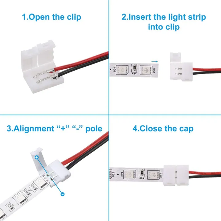 NXFDSIOZ%2048Pcs%208mm%202%20Pin%20LED%20Strip%20Light%20Connector%20for%208%20mm%20Wide%20Flexible%20SMD%203528%202835%20Single%20Color%20LED%20Strip%20Lights%20Solderless%20-%20Image%204