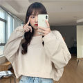 IELGY loose thin sweater women casual short wild round neck long sleeve T-shirt.
