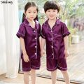 Toddler Girls Pyjamas Kids Satin Pajamas Button Silk Pajama Sets Teenager Boy Sleepwear Teens Pajamas Summer Clothes for 3 -14T.