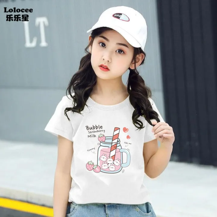 Girls%20Cute%20Strawberry%20Milk%20Shake%20Cartoon%20T-shirt%20Kids%20Short-Sleeve%20Graphic%20Pink%20Tops%20Tee%20-%20Image%204