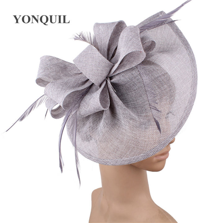 Women Vintage Big Derby Loop Fascinators Hats Red Ladies Event Feather Headwear Race Hair Accessories Fedora Pillbox Hats SYF66