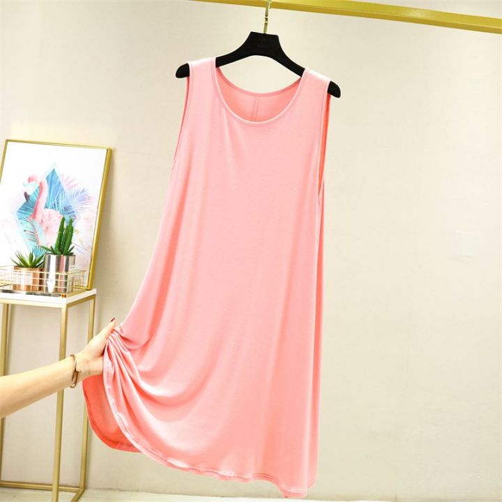 Large%20Size%20Modal%20Nightdress%20Women's%20Summer%20Thin%20Loose%20Sleeveless%20Dress%20plus-Sized%20Pajamas%20Vest%20Dress%20round%20Neck%20Casual%20Skirt%20-%20Image%207
