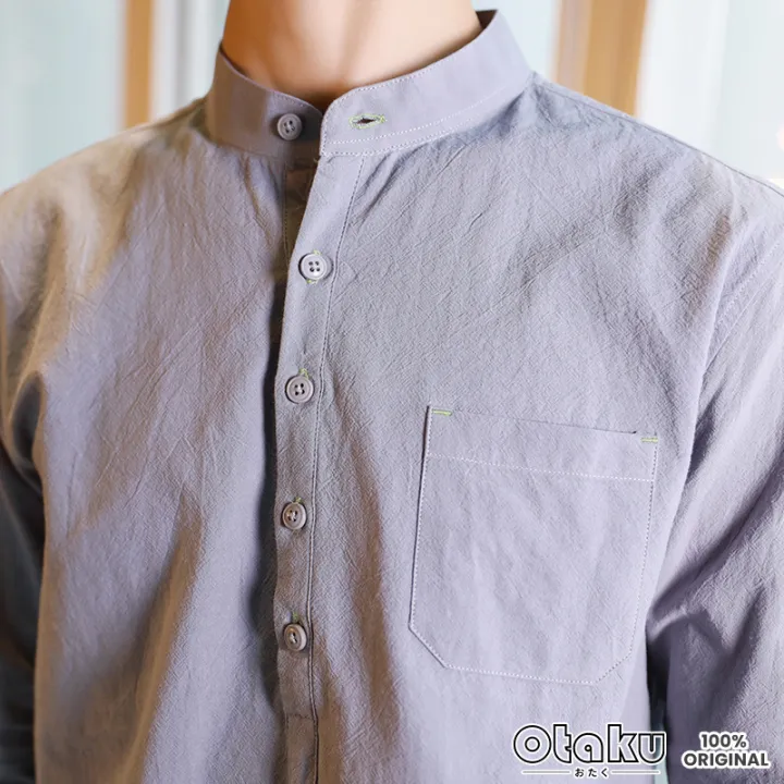 OTAKU%20Polo%20For%20Men%20Cotton%20Linen%20Chinese%20Collar%204/3%20Sleeve%20Men%20Shirt%20Stand%20Collar%20Casual%20Polo%20Shirt%20-%20Image%208