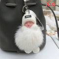 Pompom Sleeping Baby Keychain Cute Fluffy Plush Doll Keychains. 