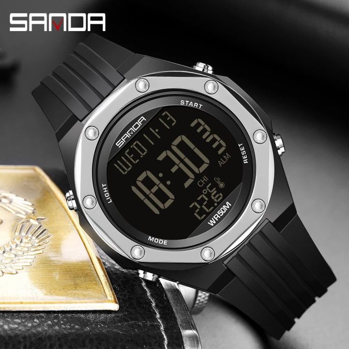 Sanda new model 6028 thermometer environment thermometer single movement display electronic watch for men and women