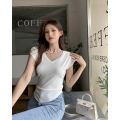 40 Support 94 Cotton Combed Cotton Sweet and Spicy V Collar Slim-Fitting Basic Short Sleeve T T-shirt Women's Summer New Slim Fit Slimming Top. 