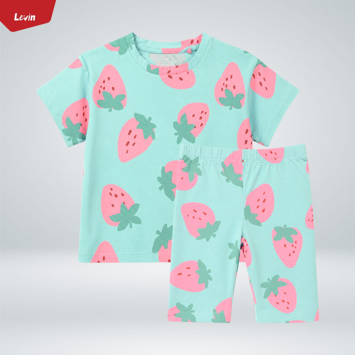 Kids Cotton Printed Summer Co-Ord Half Pajama Set From Levin