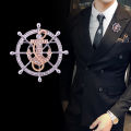 Luxury Stoned Rudder Wheel Anchor Brooch For Men & Women Fashion Accessories.