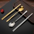 Korean 304 Stainless Steel Chopsticks Spoon Household Non-slip Korean Chopsticks Flat Solid Chopsticks Spoon Dinnerware. 