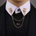 Wolf Pin Brooch Chain for Men Stylish Collar Accessory with Bold Head Design, Suit Lapel Decoration Piece.