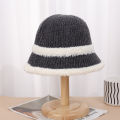 New Spliced Plush Fisherman Hat for Women Warmth Knitted Bucket Hat for Face Showing Small Wool Hat.