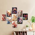 9 PCS Flower Design PVC Wall Art – Elegant Floral Canvas Posters for Home Décor | 6×8 Inch | Easy Setup with Double-Sided Tape. 