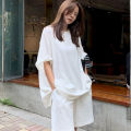 2021 Spring And Summer Korean White Short Sleeve T-shirt Shorts Two-piece Suit Women Loose High Waist Casual Sports Top Pants. 