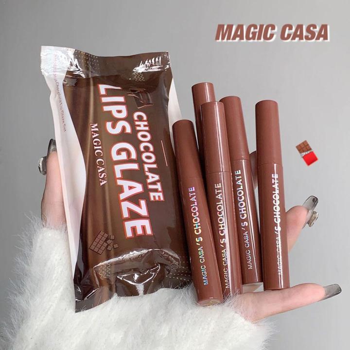 MAGIC CASA Chocolate Lip Glaze Velvet, Matte, Soft Mist, Satin Have Long-lasting Lip Gloss Lipstick Women Makeup Set
