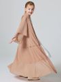 Ramadan Muslim Girls 3 Layered Chiffon Kids Abaya Dress Open Front Abaya Kebaya Outerwear (Without Hijab).