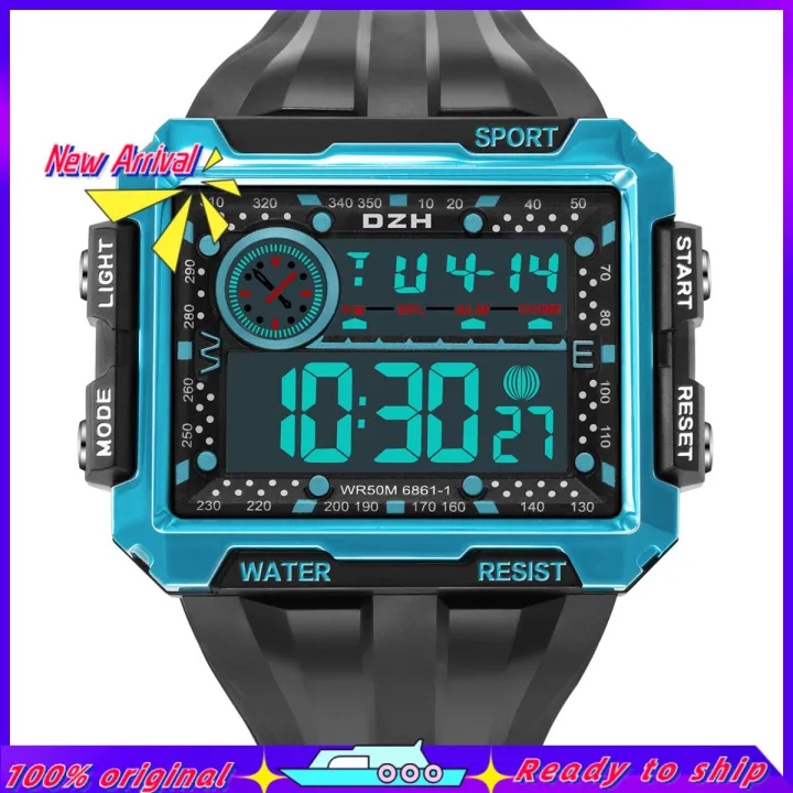 Sports Watch Large Dial 12/24 Hours Switch WR50M Waterproof Men Sports Digital Wristwatch for Outdoor