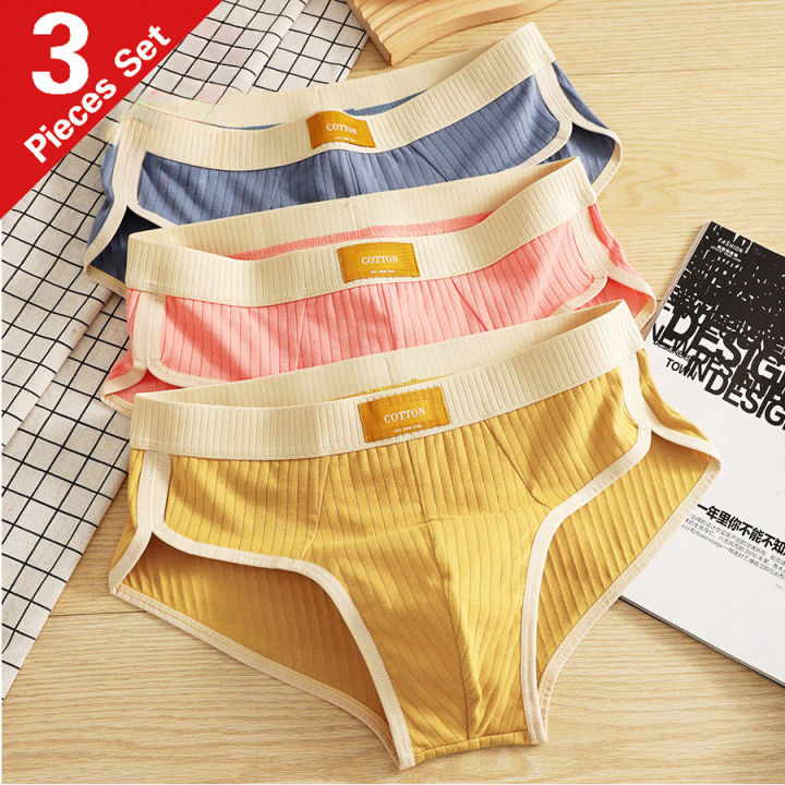 3PCS New Solid Color Cotton New Men's Underwear Breathable Boys Trend Comfortable Briefs A6398