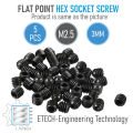 M2.5 3mm Black Grade 12.9 Steel Allen Head Hex Hexagon Socket Flat Point Set Screw Grub Bolt.
