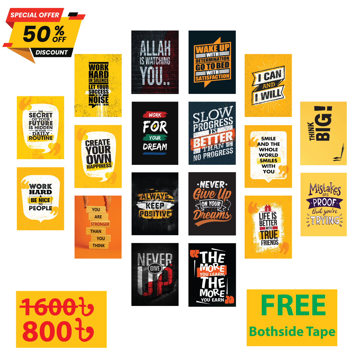 18-Piece Motivational Quotes Wall Board Set – Waterproof & Lifetime Color Guarantee