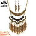 Carat Women Vintage Leaves Tassels Pendant Choker Necklace Hook Earrings Jewelry Set. 