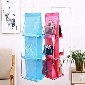 6 Pocket Hanging Hand bag 3 Layers Storage Bag Organizer With Hanger