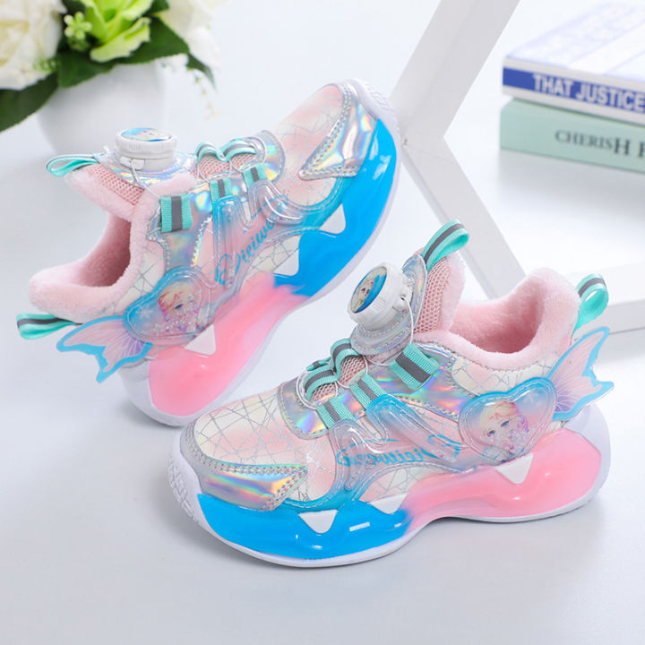 Girls' Shoes Fall/Winter 2024 New Fleece Warm Kids Sneakers for Elementary and Middle School Students Princess Running Shoes