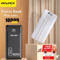 Awei P168K 22.5W Fast Charging Power Bank with LCD Display and 10000mAh Capacity – Color family: Black & White. 