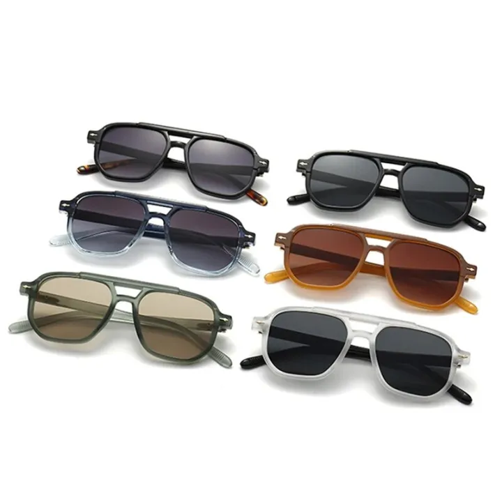 SHAUNA%20Retro%20Double%20Bridges%20Square%20Women%20Sunglasses%20Shades%20UV400%20Fashion%20Men%20Trending%20Rivets%20Gradient%20Sun%20Glasses%20-%20Image%203