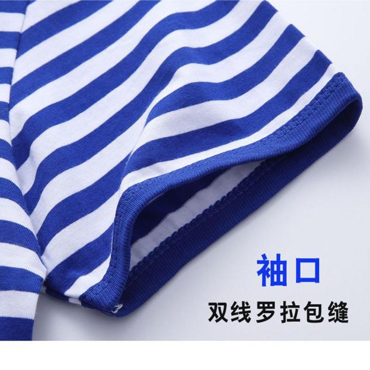 Summer plus-Sized plus Size Men's Short SleeveTT-shirt Overweight Man Large Men's Striped Navy-Striped Shirt ShirtT