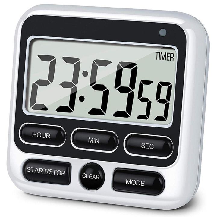 Digital Kitchen Timer with Mute/Loud Alarm Switch ON/OFF Switch, 12 Hour Clock & Alarm, Memory Function Count Up & Count Down for Kids Teachers Cooking, Large LCD Display ， Digital Kitchen Timer