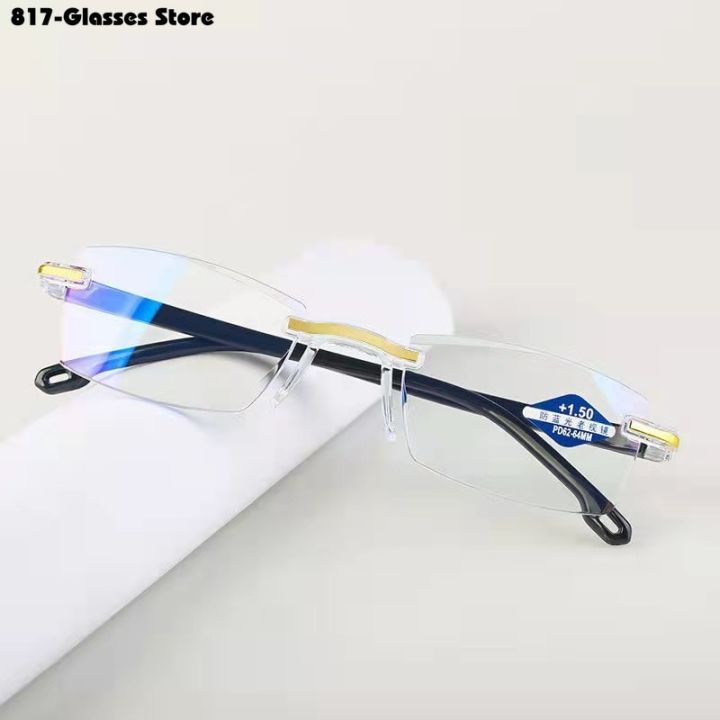 Luxury%20Diamond%20Cut%20Reading%20Glasses%20Men%20Rimless%20Anti%20Blue%20Light%20Eyeglasses%20Ladies%20Plus%20Prescription%20Eyewear%20Diopter%201.0%20To%20+4.0%20-%20Image%202