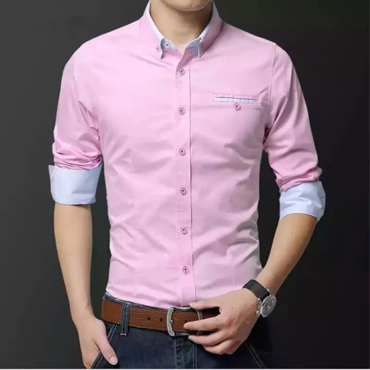 Pink%20Coloer%20Stylish%20Long%20Sleeve%20Casual%20Shirt%20For%20Man%20-%20Image%202